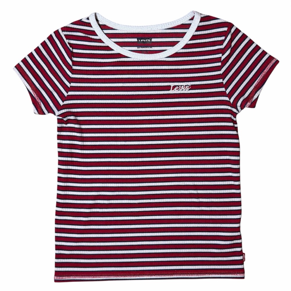Levi’s Girl Red White & Blue Striped pattern T-shirt Size Large 10/12